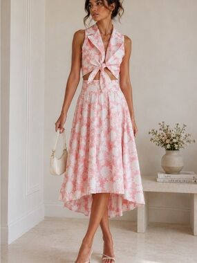 Miguelina Sleeveless Pink Floral Tie-Front Skirt Set